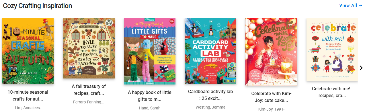 Screenshot of a showcase with six book covers.