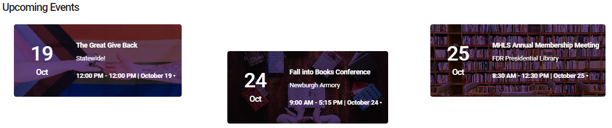 A screenshot of three rectangles with event information and dark backgrounds.